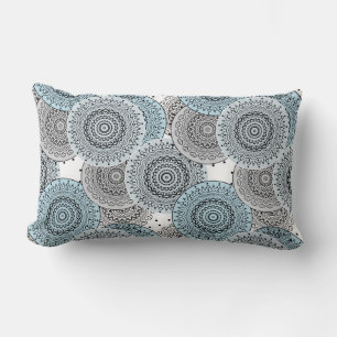 Retro, retro pattern, blue and grey,  elegant lumbar pillow
