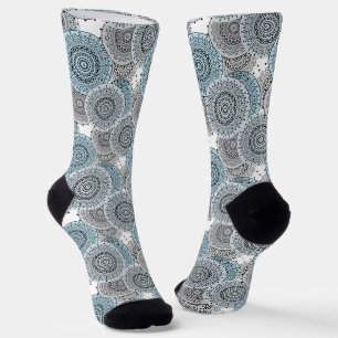 Retro, retro pattern, blue and grey, elegant socks