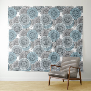 Retro, retro pattern, blue and grey,  elegant tapestry