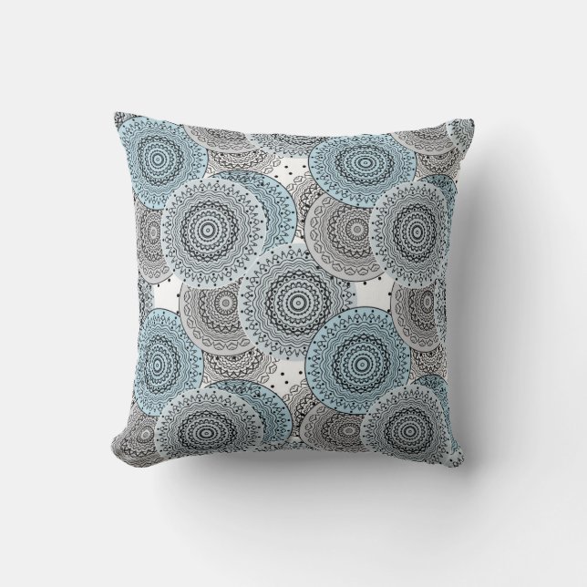 Retro, retro pattern, blue and grey,  elegant throw pillow (Front)