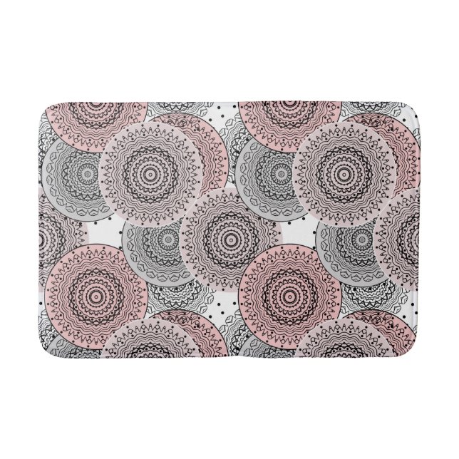 Retro, retro pattern, blue and pink,  elegant bath mat (Front)