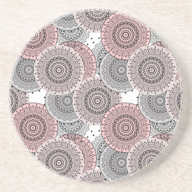 Retro, retro pattern, blue and pink,  elegant coaster (Front)