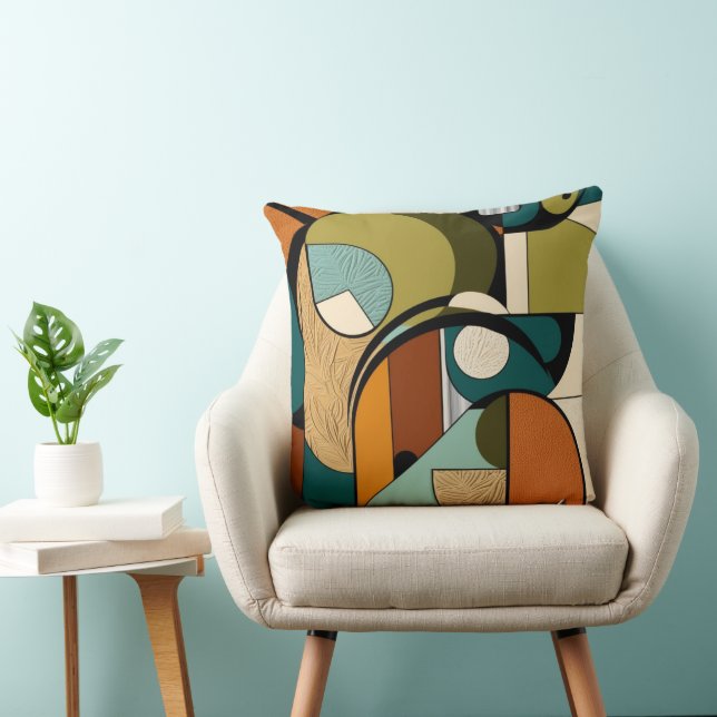 Retro Revival | Olive Abstract Patterns Throw Pillow (Chair)
