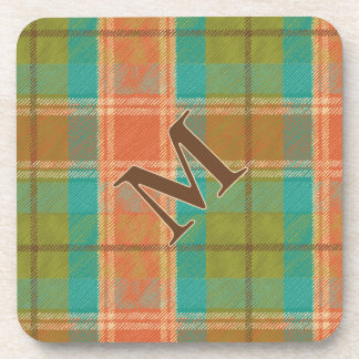 Retro Revival Plaid Monogram Hard Plastic Coaster