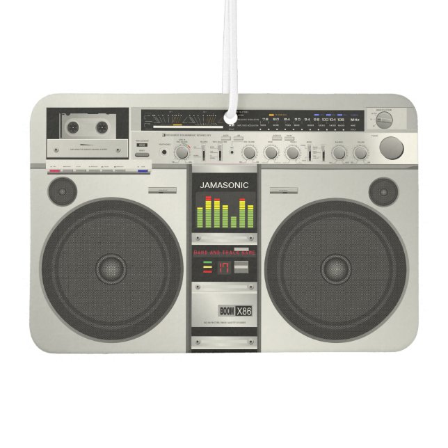 Retro Rewind: Customizable 80's Boombox Graphic Air Freshener (Front)