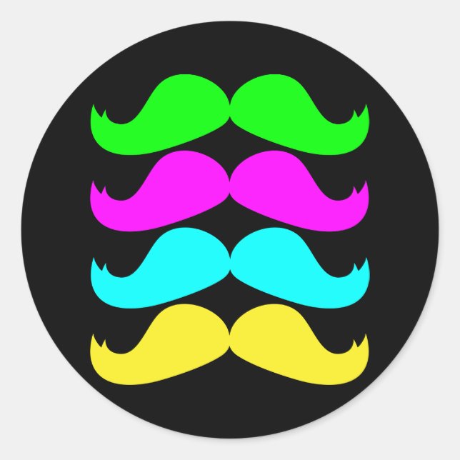 Retro RGB Fluo Moustaches Classic Round Sticker (Front)