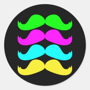 Retro RGB Fluo Moustaches Classic Round Sticker
