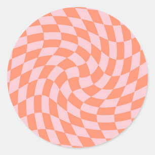 Retro Rhubarb Pastel Warped Checks Chequered Classic Round Sticker