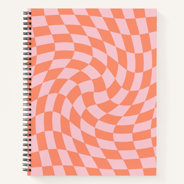 Retro Rhubarb Pastel Warped Checks Chequered Notebook (Front)