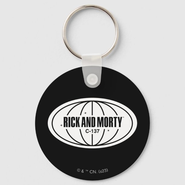Retro Rick and Morty C-137 Dimension Badge Keychain (Front)
