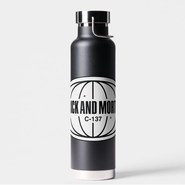 Retro Rick and Morty C-137 Dimension Badge Water Bottle (Left)