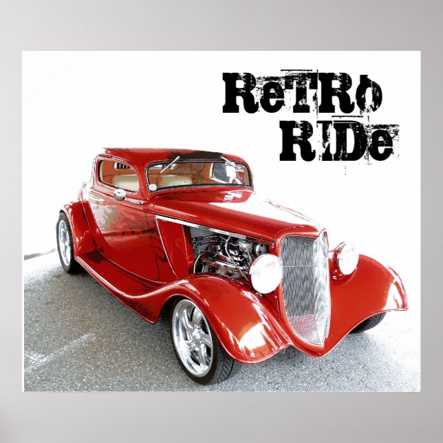 Retro Ride - Antique Classic Red Car Poster (Devant)