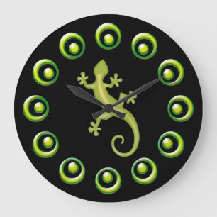 Retro Rings And Lime Green Lizards Cool Design Large Clock