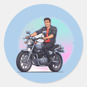 🏍️ Retro Road Rider Classic Motorcycle Emblem  Round Sticker