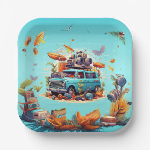 Retro Road Trip Paper Plate