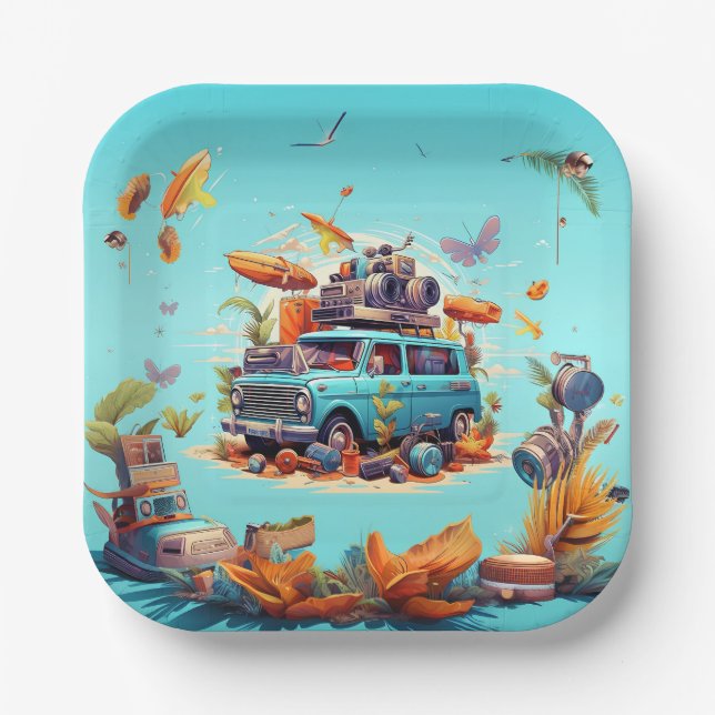 Retro Road Trip Paper Plate (Front)