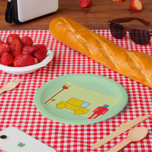 Retro Robot And Car Paper Plate