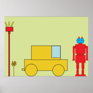 Retro Robot And Car Poster