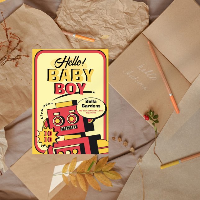 Retro Robot Baby Shower Invitation (Creator Uploaded)