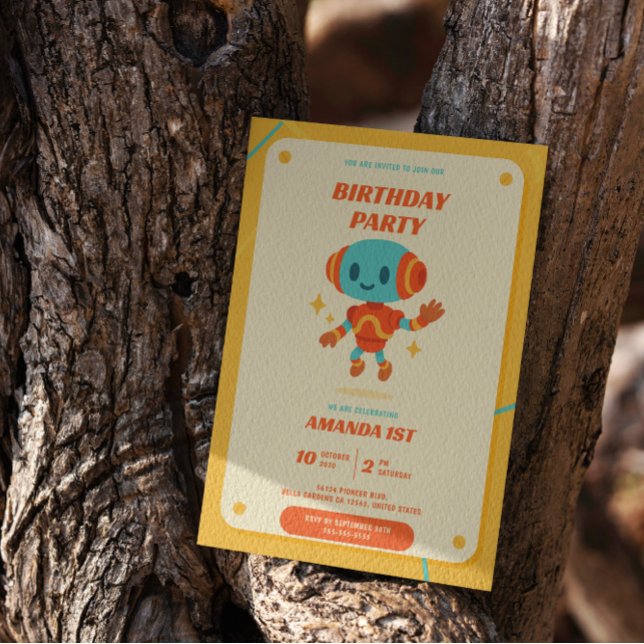 Retro Robot Birthday Invitation (Creator Uploaded)