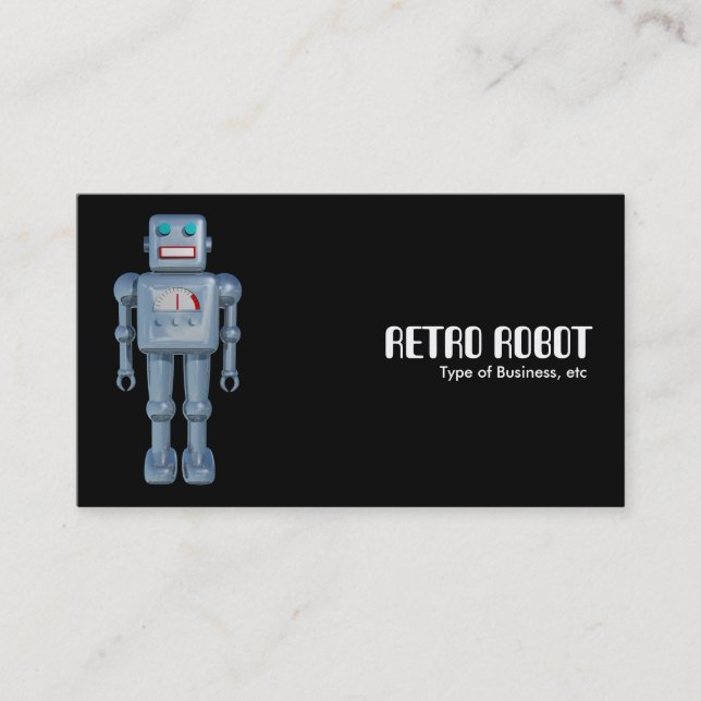 Retro Robot - Black Business Card (Front)