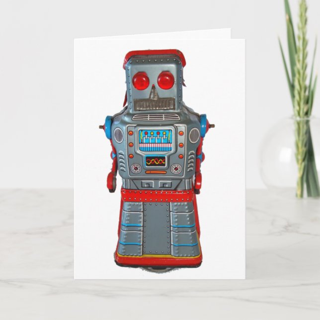 Retro Robot Blank Greeting Card (Front)