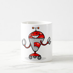 Retro Robot Cartoon Fun Red and Silver AI Bot  Coffee Mug