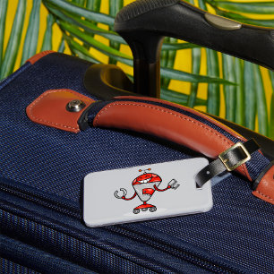 Retro Robot Cartoon Fun Red and Silver AI Bot Luggage Tag