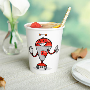 Retro Robot Cartoon Fun Red and Silver AI Bot  Paper Cups