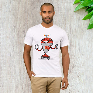 Retro Robot Cartoon Fun Red and Silver AI Bot T-Shirt