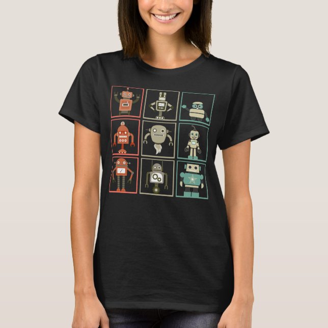 Retro Robot Collection Funny Robotics T-Shirt (Front)