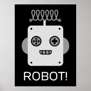 Retro Robot Face with Playful Antenna Poster