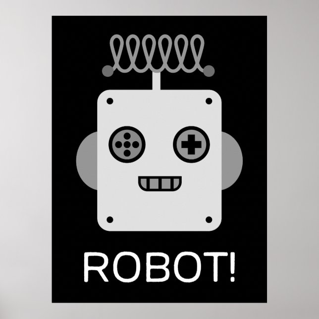 Retro Robot Face with Playful Antenna  Poster (Front)