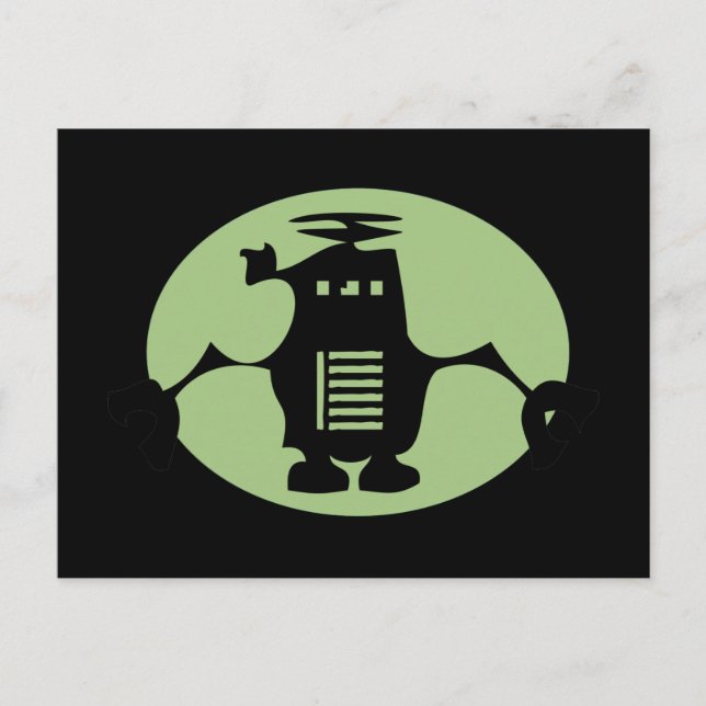 Retro Robot - Green Spotlight Postcard (Front)