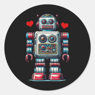Retro Robot Heart Valentine Day Kids Toddler Vinta Classic Round Sticker