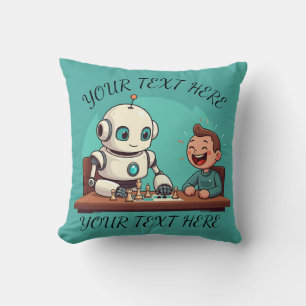 Retro Robot Personalized Cartoon Throw Pillow