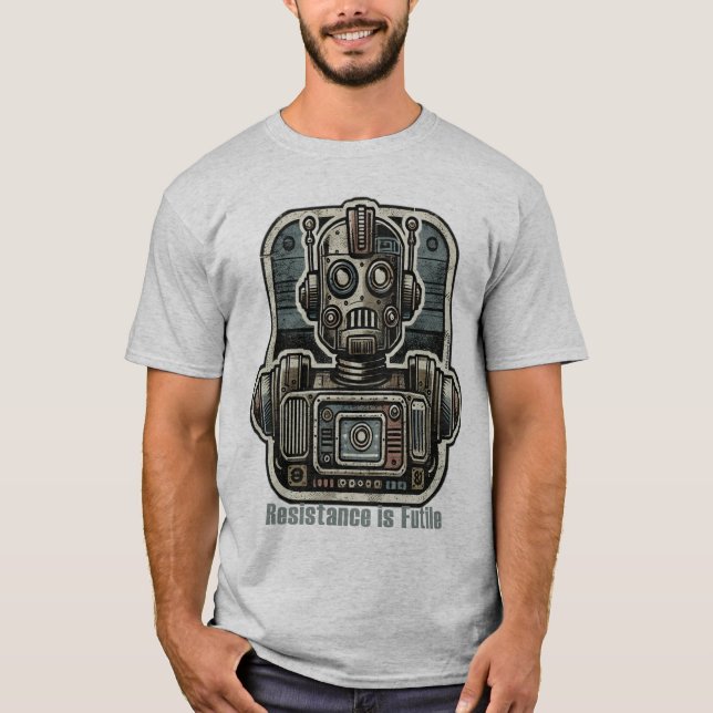 Rétro Robot Résistance est Futile T-shirt (Devant)