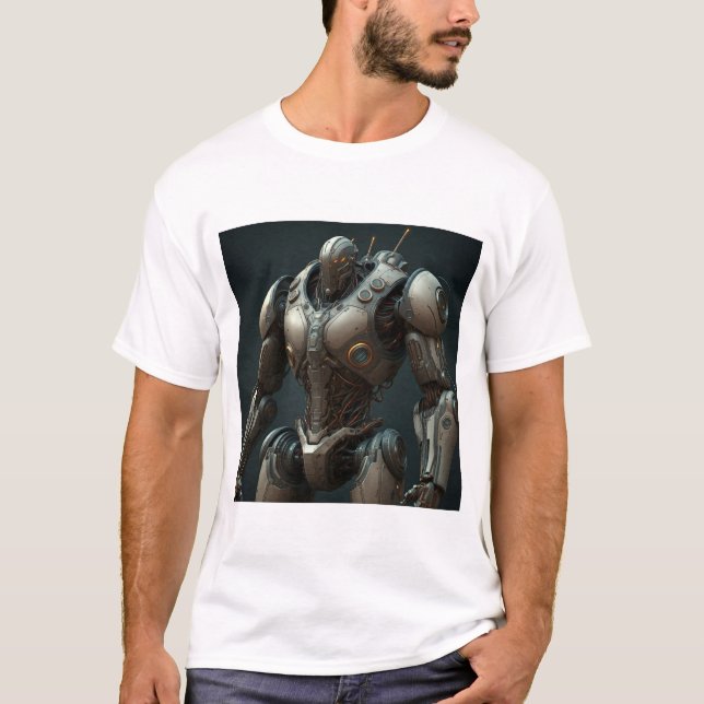 Retro Robot Revolution: Futuristic Graphic T-Shirt (Front)