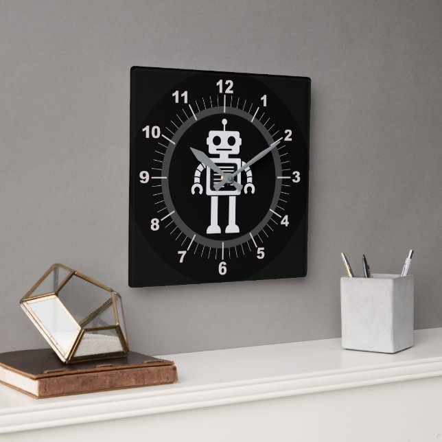 Retro Robot Square Wall Clock (Office)
