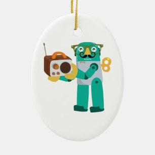 Retro Robot with Radio Ceramic Ornament