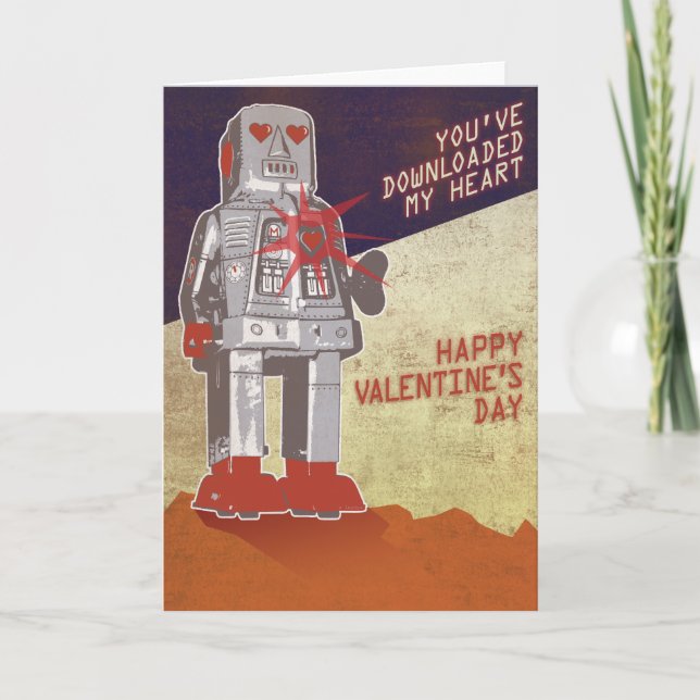 Retro Robot - You've Downloaded My Heart ... Holiday Card (Front)