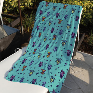 Retro Robotic Robots Colourful Blue Pattern Beach Towel