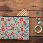 Retro Robots Blue and Red Patterned Accessory Pouch<br><div class="desc">Illustrations of cute vintage robots in shades of red and blue along with some coordinating nuts are set against a tan background on this patterned zippered pouch.</div>