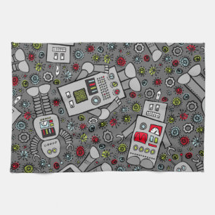 Retro Robots Kitchen Towel