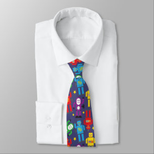 Retro Robots Pattern Geek Blue Wedding Tie