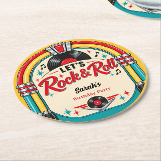 Retro Rock and Roll Birthday Paper Coasters