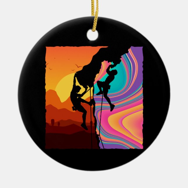 Retro Rock Climbing Bouldering Wall Climber Ceramic Ornament (Front)
