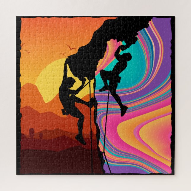 Retro Rock Climbing Bouldering Wall Climber Jigsaw Puzzle (Vertical)