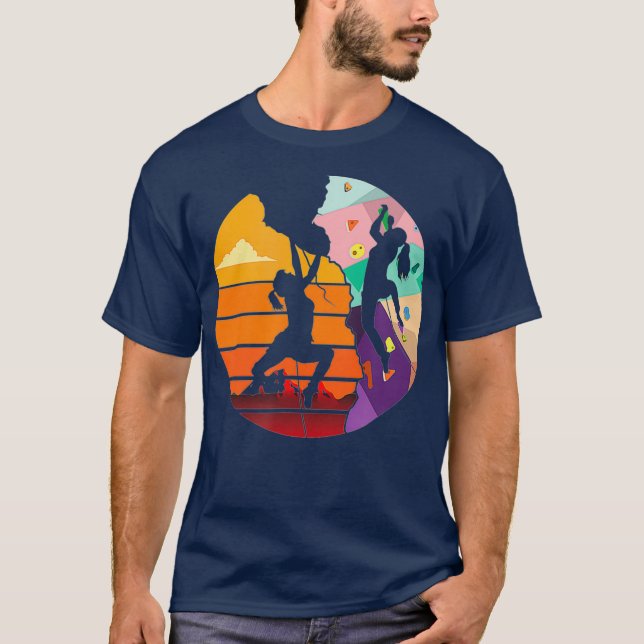 Retro Rock Climbing Bouldering Wall Climber T-Shirt (Front)