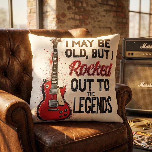Retro Rock Guitar Classic Music Nostalgia Design Throw Pillow (Retro Rock Guitar Classic Music Nostalgia Design Throw Pillow Mockup D)